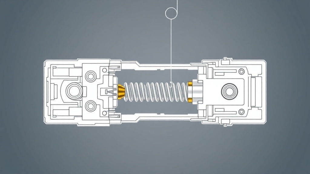 기계식 키보드 스위치의 내부 구조와 스프링의 압력이 작용하는 지점을 나타내는 도식화된 이미지