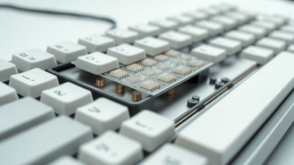 멤브레인 키보드의 3층 레이어 구조와 러버돔 형태를 보여주는 이미지